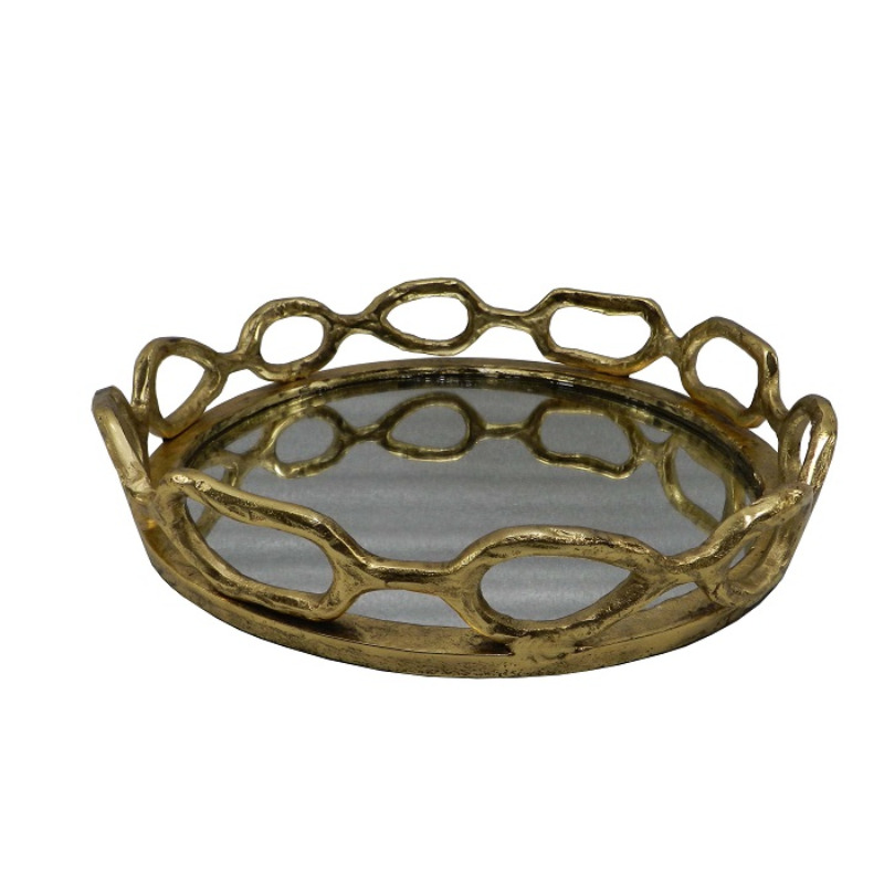 SET VASSOI DORATI CON BASE A SPECCHIO